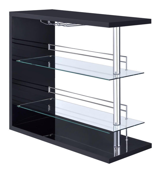 Prescott Rectangular 2-shelf Bar Unit Glossy Black - U&U Home Budget Furniture (Carteret, NJ)