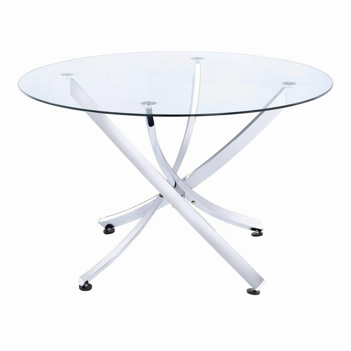 Beckham Round Dining Table Chrome and Clear - U&U Home Budget Furniture (Carteret, NJ)