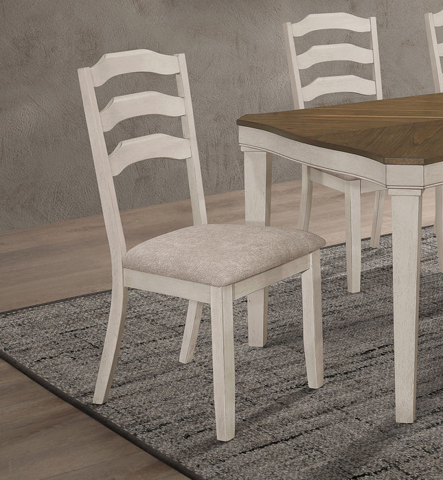 Ronnie Ladder Back Padded Seat Dining Side Chair Khaki and Rustic Cream (Set of 2) - U&U Home Budget Furniture (Carteret, NJ)