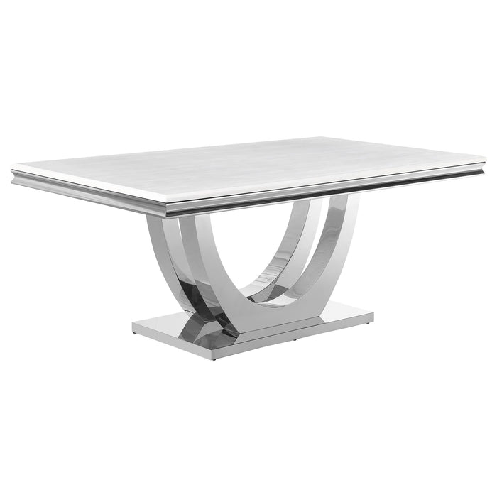 Kerwin Rectangle Faux Marble Top Dining Table White and Chrome - U&U Home Budget Furniture (Carteret, NJ)