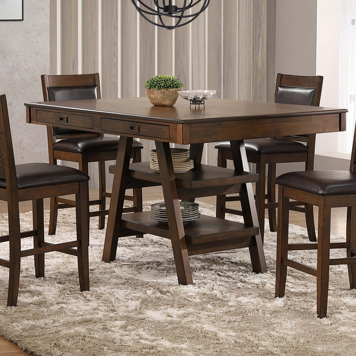 Dewey 2-drawer Counter Height Table with Open Shelves Walnut - U&U Home Budget Furniture (Carteret, NJ)
