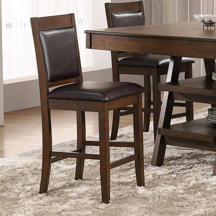 Dewey Upholstered Counter Height Chairs with Footrest (Set of 2) Brown and Walnut - U&U Home Budget Furniture (Carteret, NJ)