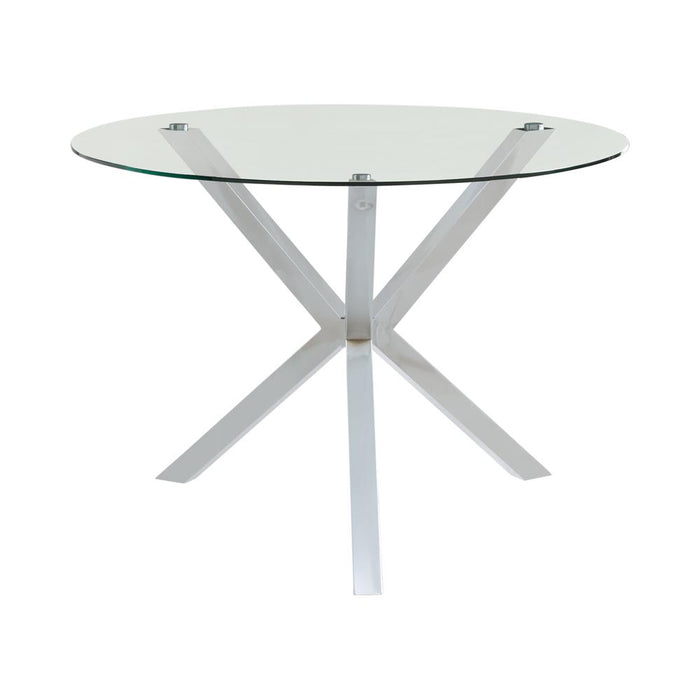 Vance Glass Top Dining Table with X-cross Base Chrome - U&U Home Budget Furniture (Carteret, NJ)