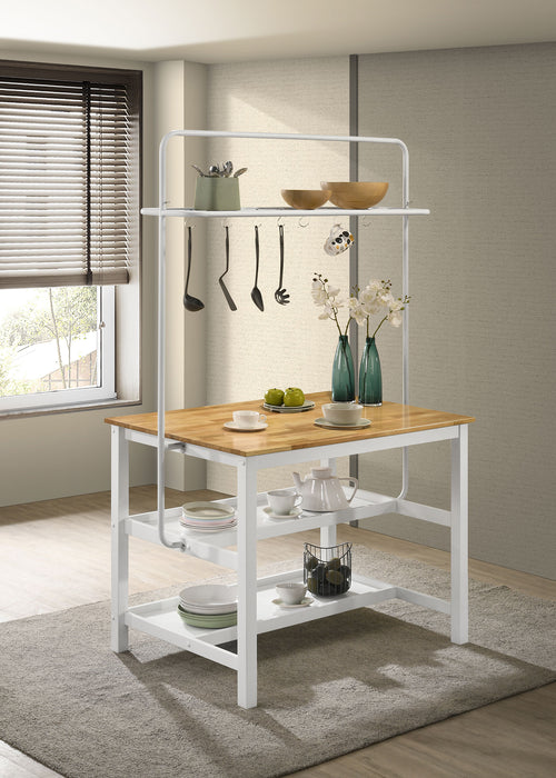 Hollis Kitchen Island Counter Height Table with Pot Rack Brown and White - U&U Home Budget Furniture (Carteret, NJ)
