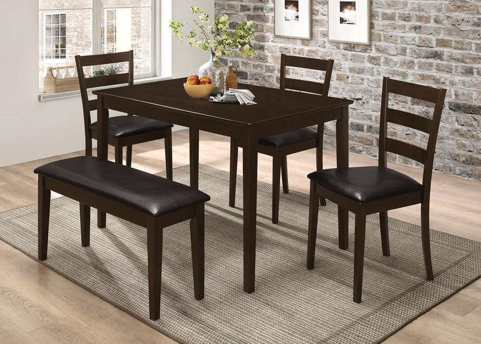 Guillen 5-piece Dining Set with Bench Cappuccino and Dark Brown - U&U Home Budget Furniture (Carteret, NJ)