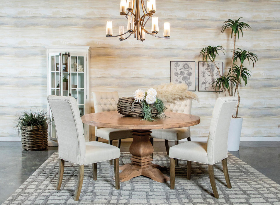 Florence 5-piece Round Dining Table Set Rustic Honey - U&U Home Budget Furniture (Carteret, NJ)
