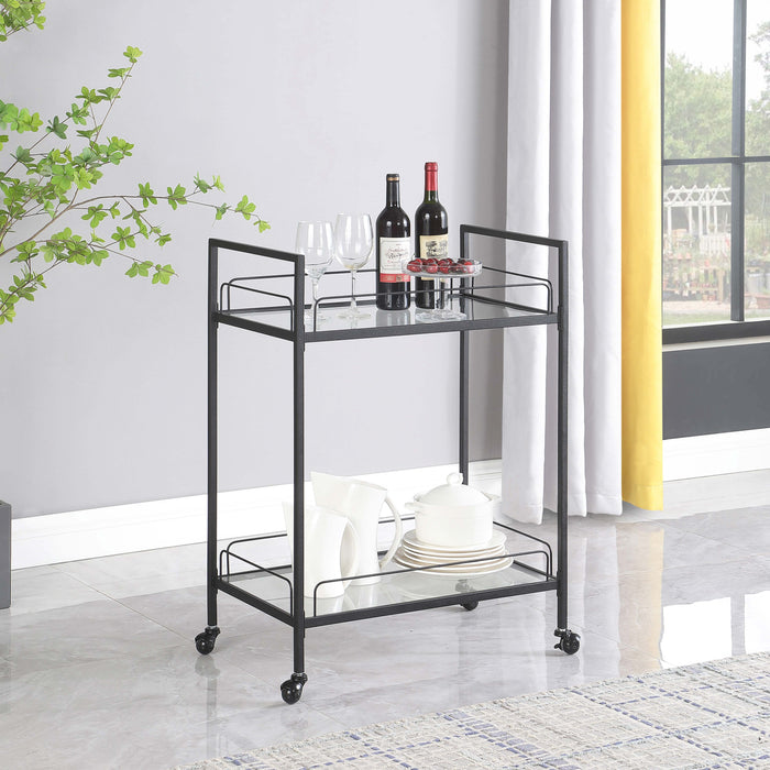 Curltis Serving Cart with Glass Shelves Clear and Black - U&U Home Budget Furniture (Carteret, NJ)