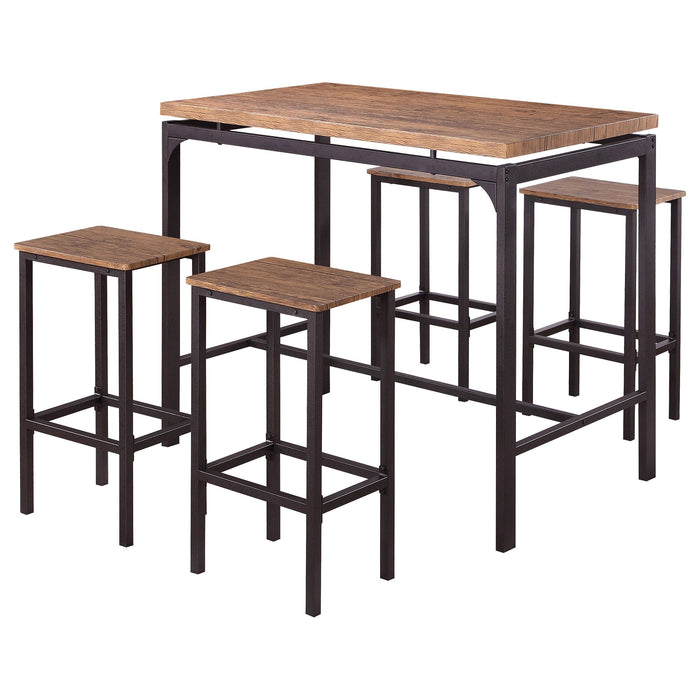 Santana 5-piece Pub Height Bar Table Set Weathered Chestnut and Black - U&U Home Budget Furniture (Carteret, NJ)