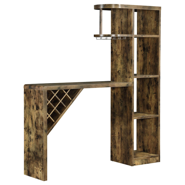 Belvedere 5-shelf Bar Table Storage Antique Nutmeg - U&U Home Budget Furniture (Carteret, NJ)