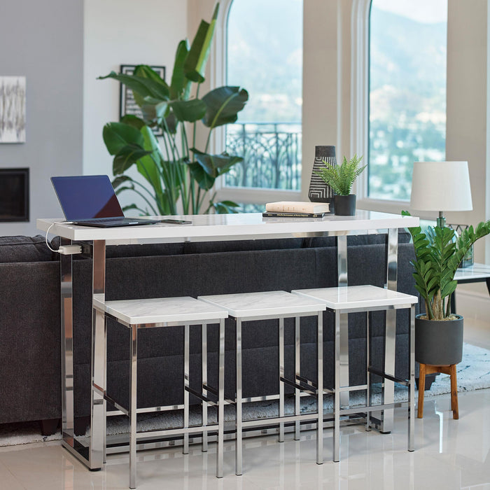 Marmot 4-piece Rectangular Counter Height Set White Marble and Chrome - U&U Home Budget Furniture (Carteret, NJ)