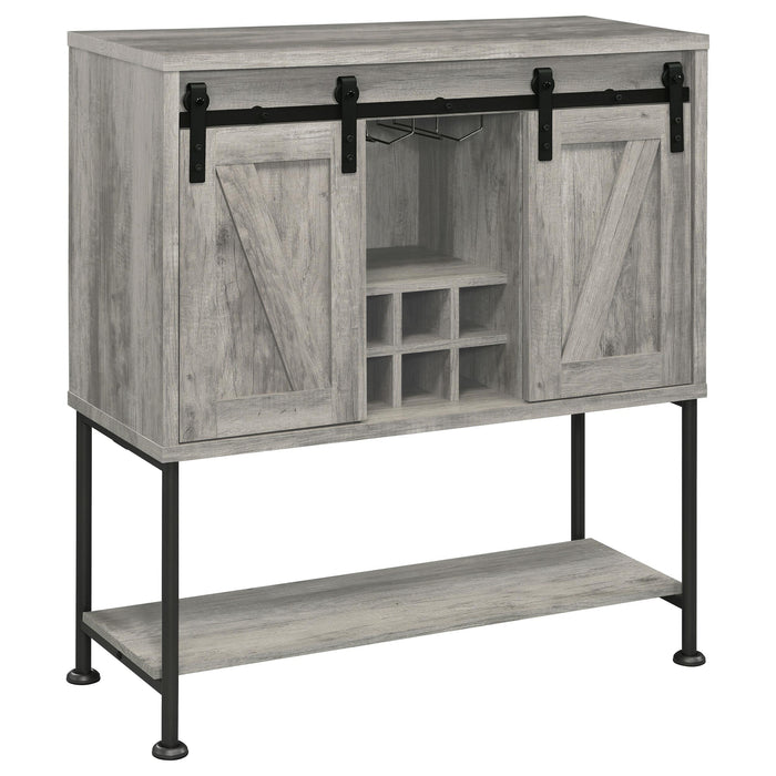 Claremont Sliding Door Bar Cabinet with Lower Shelf Grey Driftwood - U&U Home Budget Furniture (Carteret, NJ)