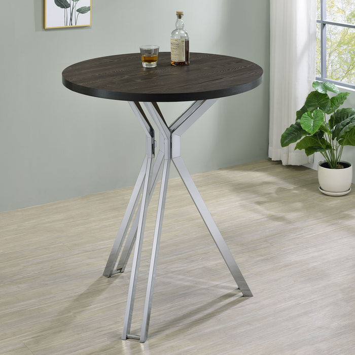 Edgerton Round Wood Top Bar Table Dark Oak and Chrome - U&U Home Budget Furniture (Carteret, NJ)