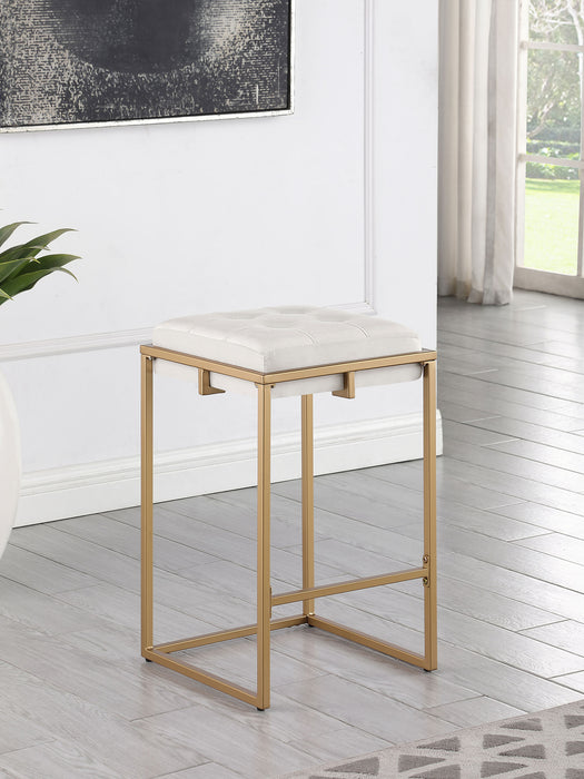 Nadia Square Padded Seat Counter Height Stool (Set of 2) Beige and Gold - U&U Home Budget Furniture (Carteret, NJ)