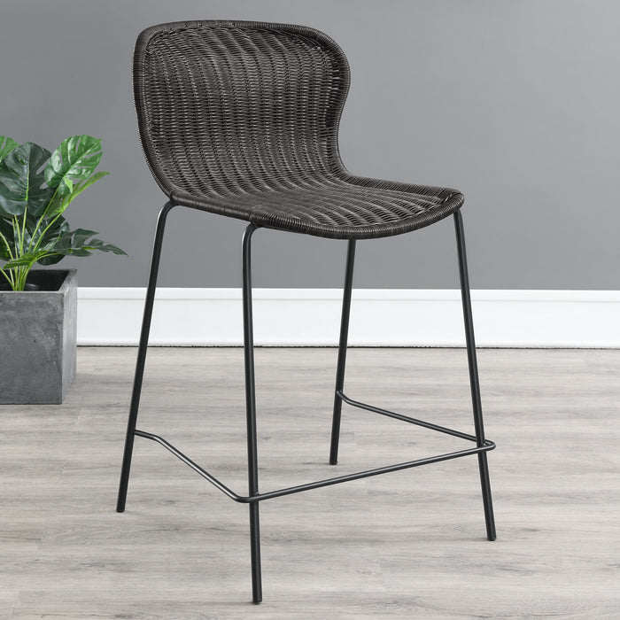 Mckinley Upholstered Counter Height Stools with Footrest (Set of 2) Brown and Sandy Black - U&U Home Budget Furniture (Carteret, NJ)