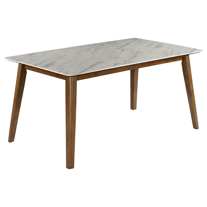 Everett Faux Marble Top Dining Table Natural Walnut and White - U&U Home Budget Furniture (Carteret, NJ)