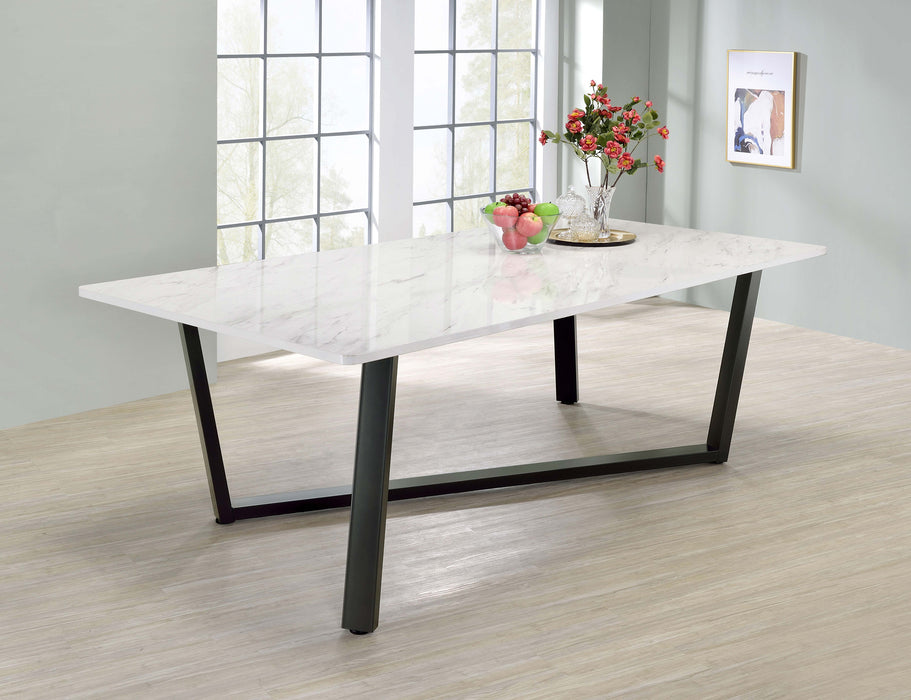 Mayer Rectangular Dining Table Faux White Marble and Gunmetal - U&U Home Budget Furniture (Carteret, NJ)