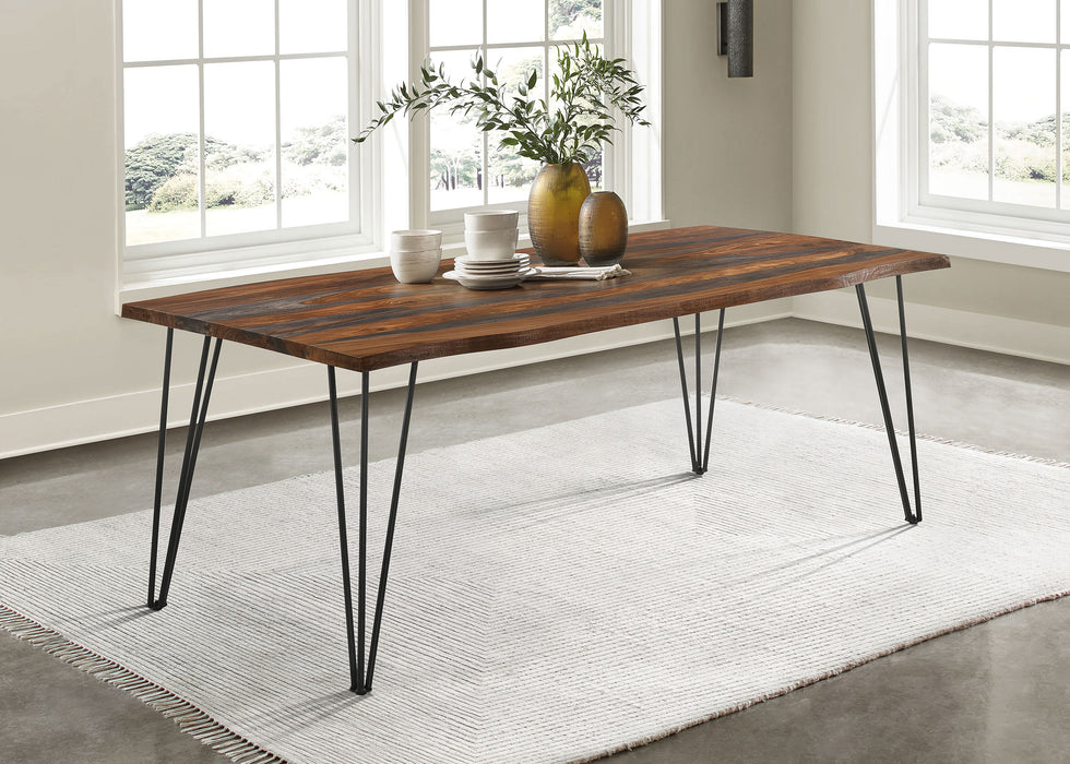 Neve Live-edge Dining Table with Hairpin Legs Sheesham Grey and Gunmetal - U&U Home Budget Furniture (Carteret, NJ)
