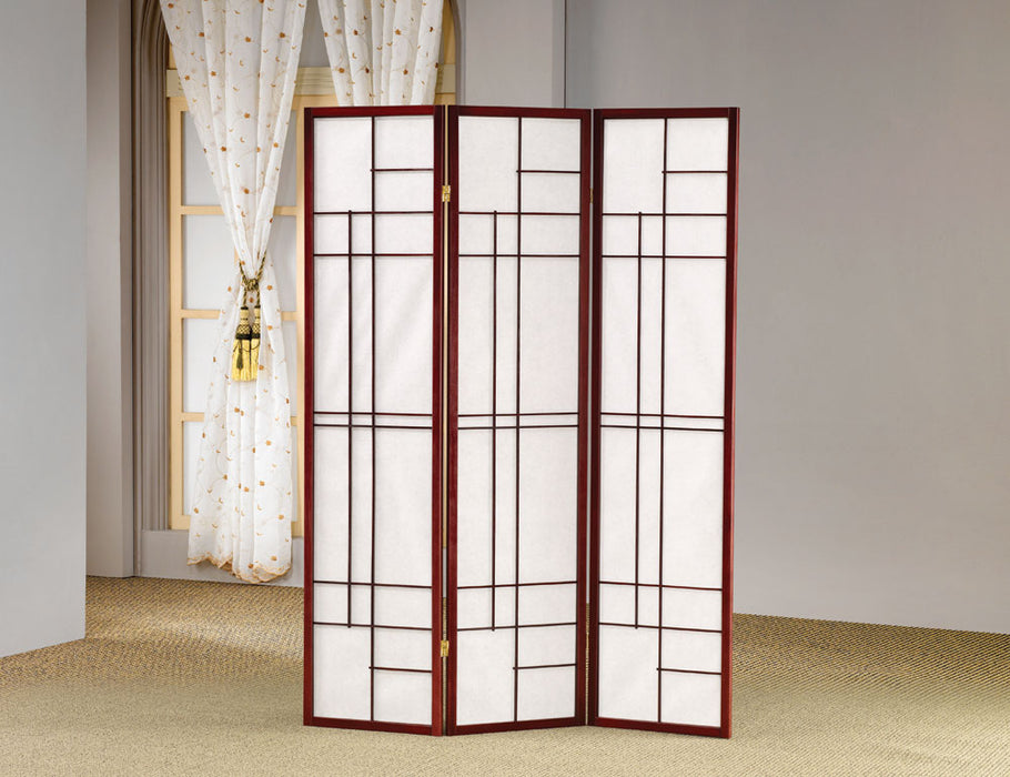 Katerina 3-panel Folding Floor Screen White and Cherry - U&U Home Budget Furniture (Carteret, NJ)