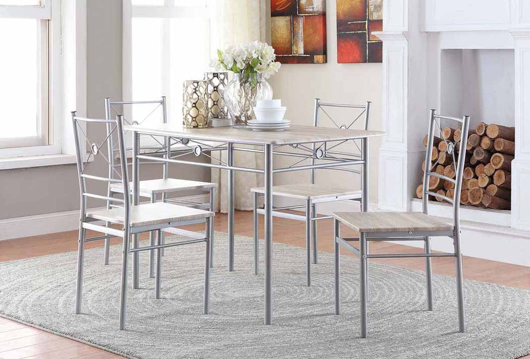 Anna Fontana 5-piece Rectangular Dining Set Brushed Silver - U&U Home Budget Furniture (Carteret, NJ)
