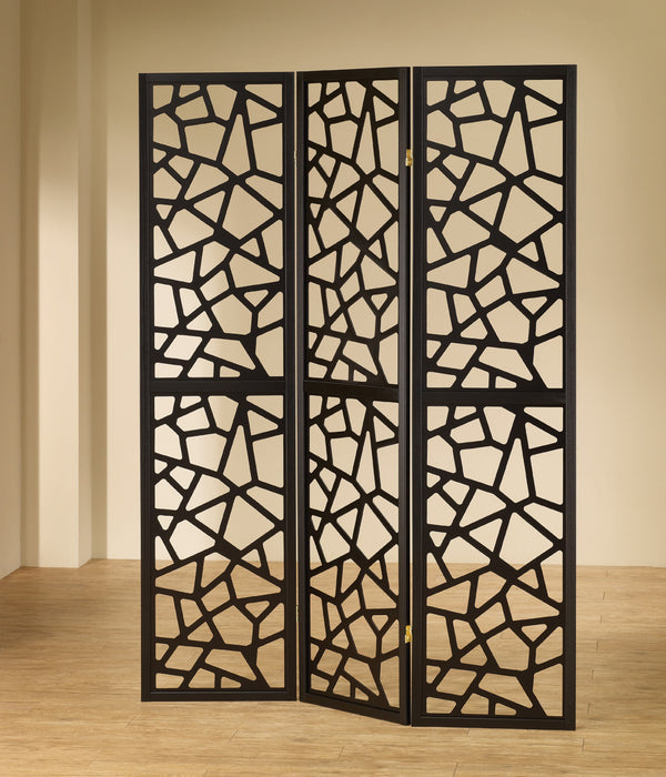Nailan 3-panel Open Mosaic Pattern Room Divider Black - U&U Home Budget Furniture (Carteret, NJ)