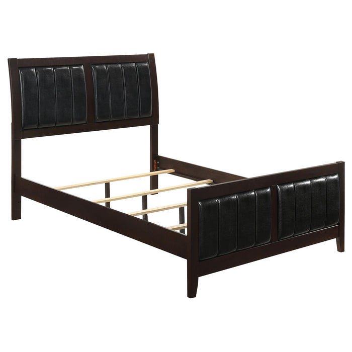 Carlton California King, E.King, & Queen Upholstered Bed Cappuccino and Black - U&U Home Budget Furniture (Carteret, NJ)