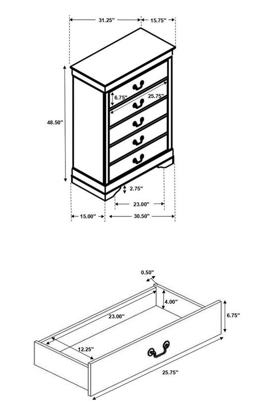 Louis Philippe 4 & 5 Piece Panel Bedroom Set with High Headboard E.king & Full - U&U Home Budget Furniture (Carteret, NJ)