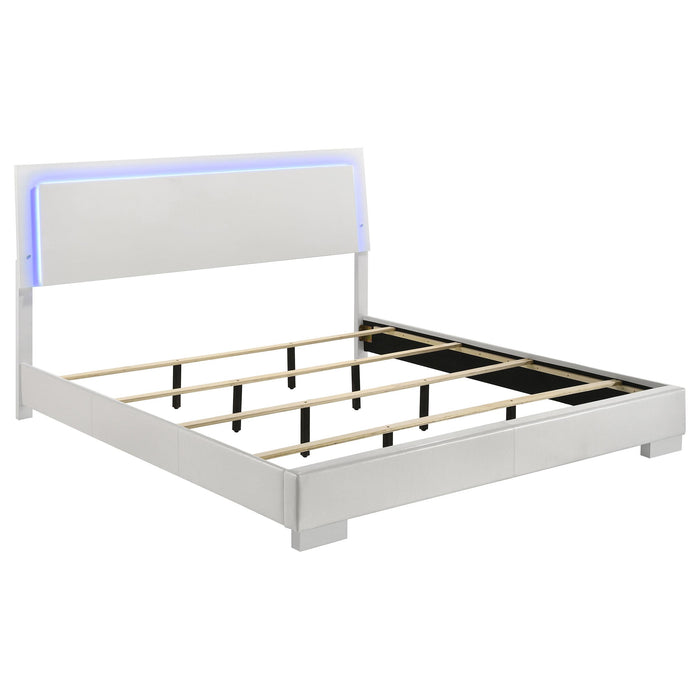 Felicity Eastern King, Queen, & Cal.King Panel Bed with LED Lighting Glossy White - U&U Home Budget Furniture (Carteret, NJ)