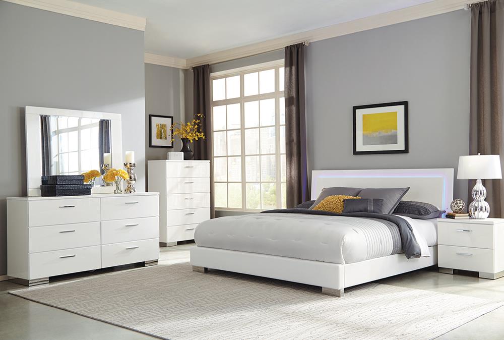 Felicity 5-piece Queen Bedroom Set with LED Headboard Glossy White - U&U Home Budget Furniture (Carteret, NJ)