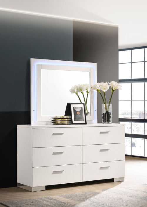 Felicity 6-drawer Dresser with LED Mirror White High Gloss - U&U Home Budget Furniture (Carteret, NJ)
