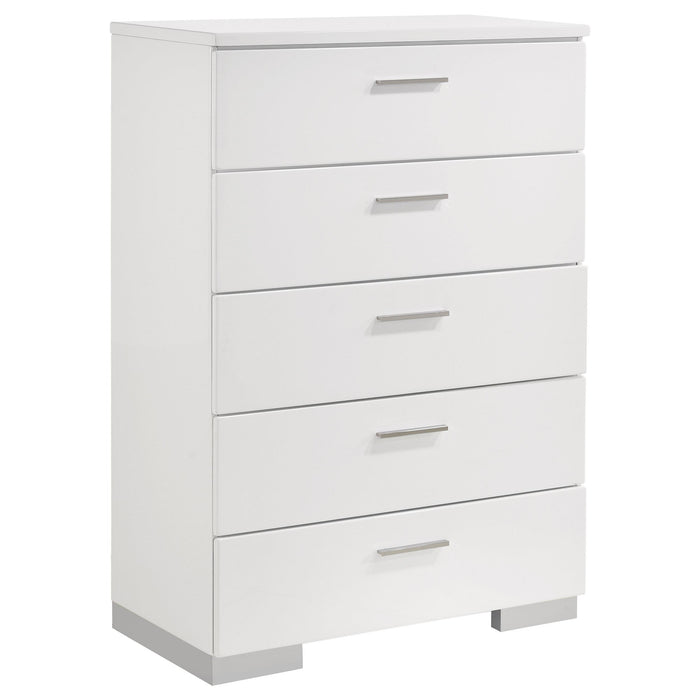 Felicity 5-drawer Chest Glossy White - U&U Home Budget Furniture (Carteret, NJ)