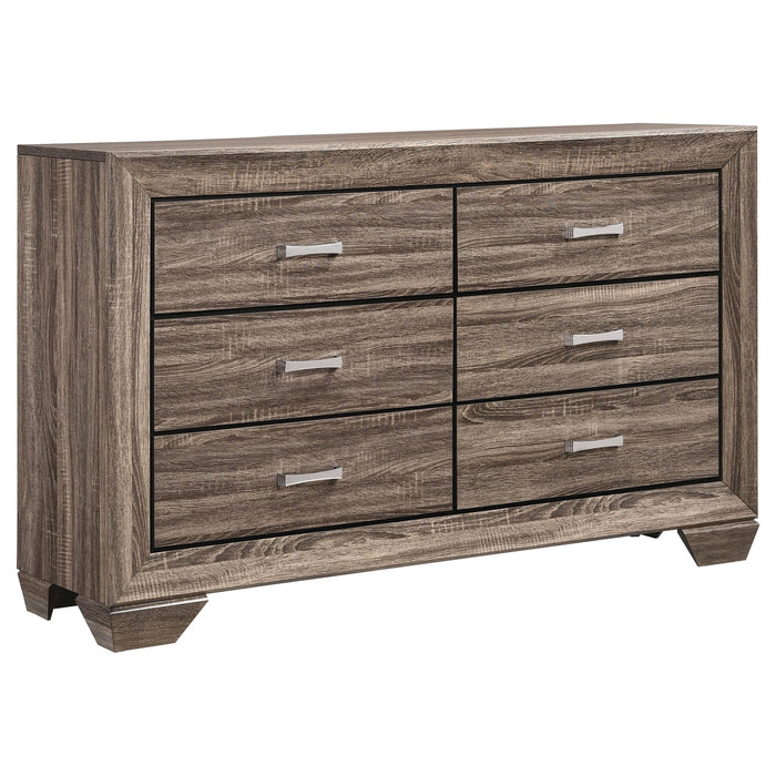 Kauffman 6-drawer Dresser Washed Taupe - U&U Home Budget Furniture (Carteret, NJ)