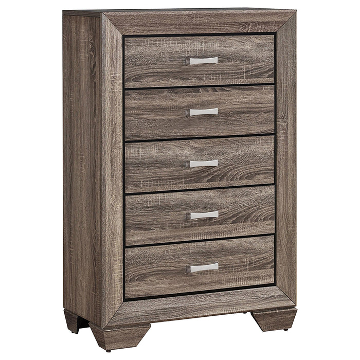 Kauffman 5-drawer Chest Washed Taupe - U&U Home Budget Furniture (Carteret, NJ)