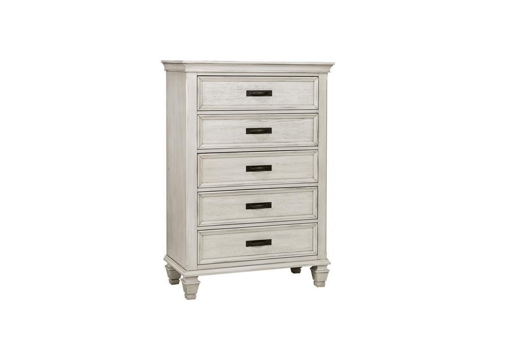 Franco 5-drawer Chest Antique White - U&U Home Budget Furniture (Carteret, NJ)