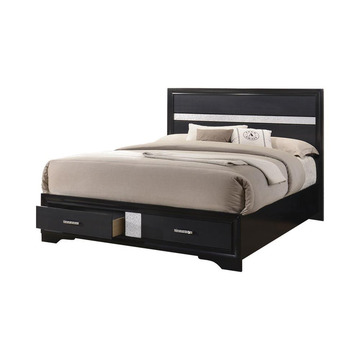 Miranda California King. E.King, & Queen 2-drawer Storage Bed Black & White - U&U Home Budget Furniture (Carteret, NJ)