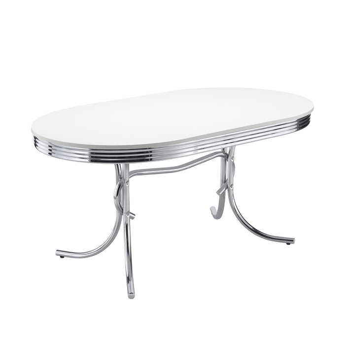 Retro Oval Dining Table Glossy White and Chrome - U&U Home Budget Furniture (Carteret, NJ)