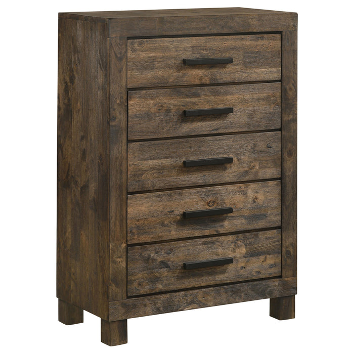 Woodmont 5-drawer Chest Rustic Golden Brown - U&U Home Budget Furniture (Carteret, NJ)