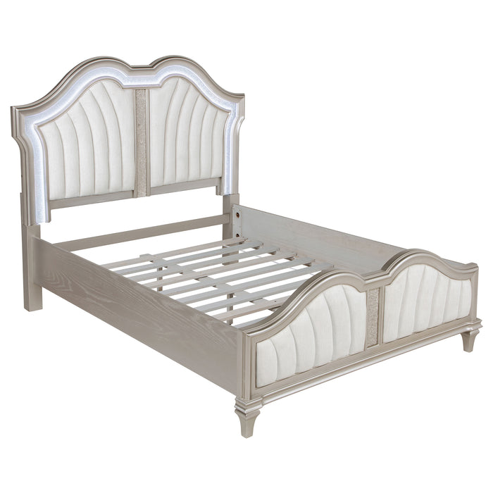 Evangeline Tufted Upholstered Platform Bed Ivory and Silver Oak - U&U Home Budget Furniture (Carteret, NJ)