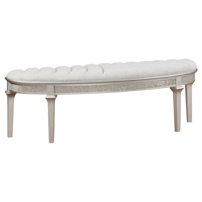 Evangeline Upholstered Demilune Bench Ivory and Silver Oak - U&U Home Budget Furniture (Carteret, NJ)