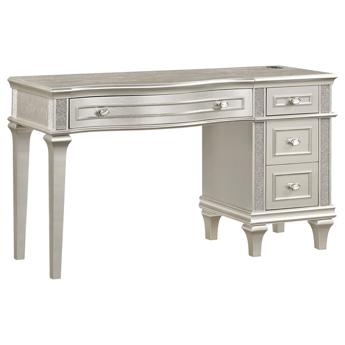 Evangeline 4-drawer Vanity Table with Faux Diamond Trim Silver and Ivory - U&U Home Budget Furniture (Carteret, NJ)
