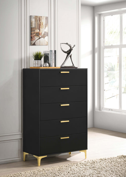 Kendall 5-drawer Chest Black and Gold - U&U Home Budget Furniture (Carteret, NJ)
