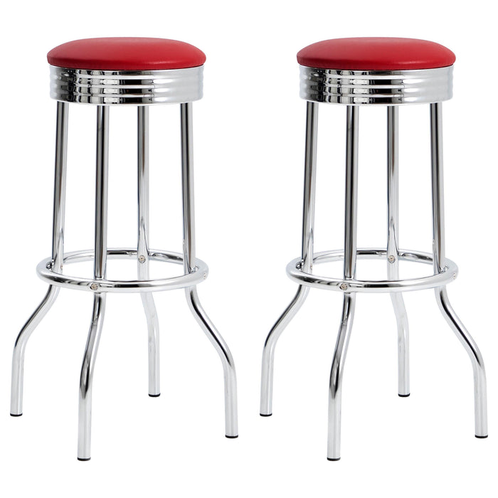 Theodore Upholstered Top Bar Stools Red and Chrome (Set of 2) - U&U Home Budget Furniture (Carteret, NJ)