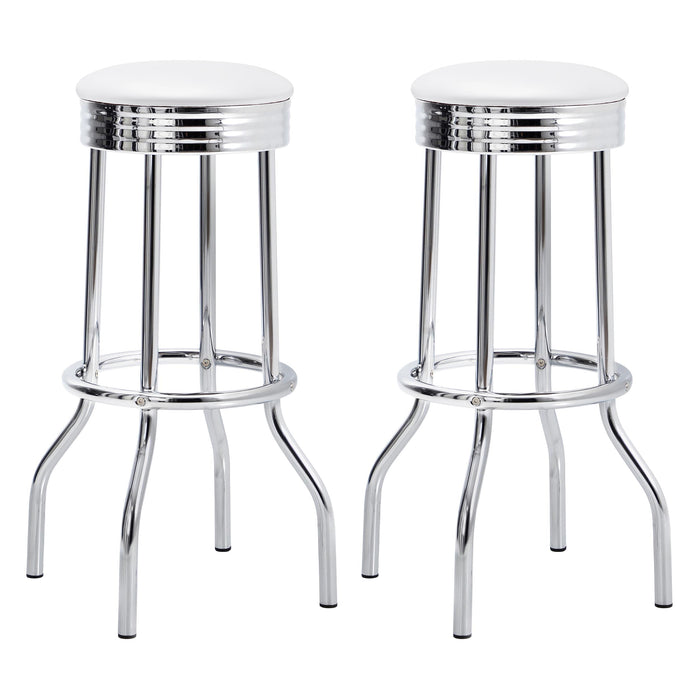 Theodore Upholstered Top Bar Stools White and Chrome (Set of 2) - U&U Home Budget Furniture (Carteret, NJ)