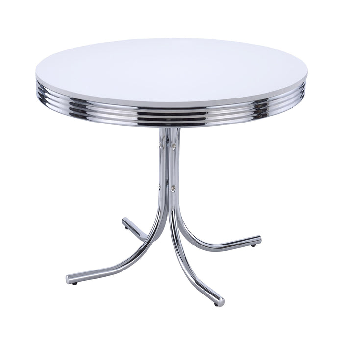 Retro Round Dining Table Glossy White and Chrome - U&U Home Budget Furniture (Carteret, NJ)