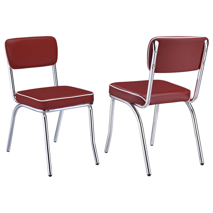 Retro Open Back Side Chairs Red and Chrome (Set of 2) - U&U Home Budget Furniture (Carteret, NJ)