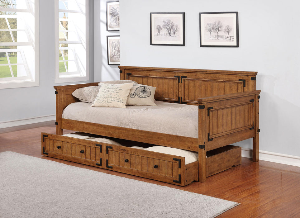 Oakdale Wood Twin Daybed with Trundle Rustic Honey - U&U Home Budget Furniture (Carteret, NJ)
