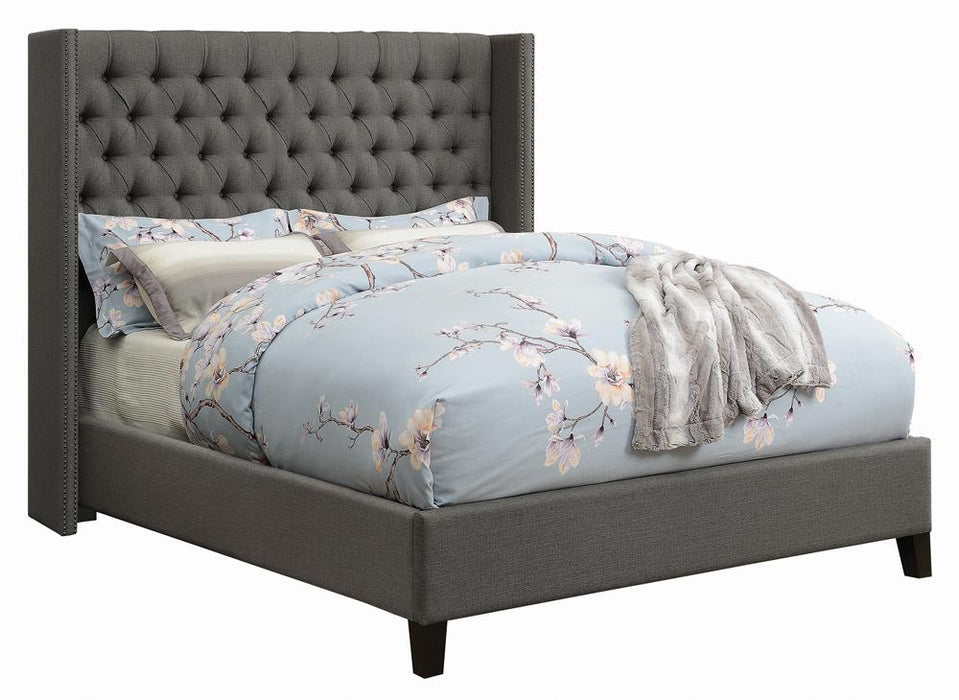 Bancroft Demi-wing Upholstered California King, E.King, Queen & Full Bed Grey - U&U Home Budget Furniture (Carteret, NJ)