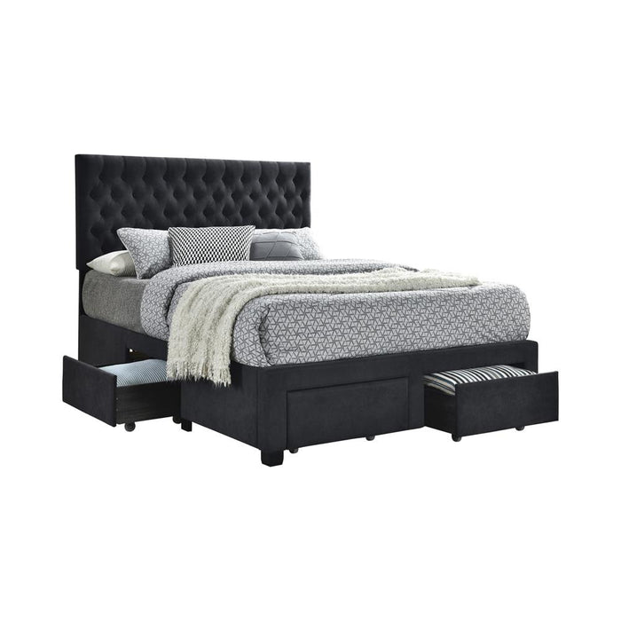 Soledad Eastern King, Full, & Queen 4-drawer Button Tufted Storage Bed Black & White - U&U Home Budget Furniture (Carteret, NJ)