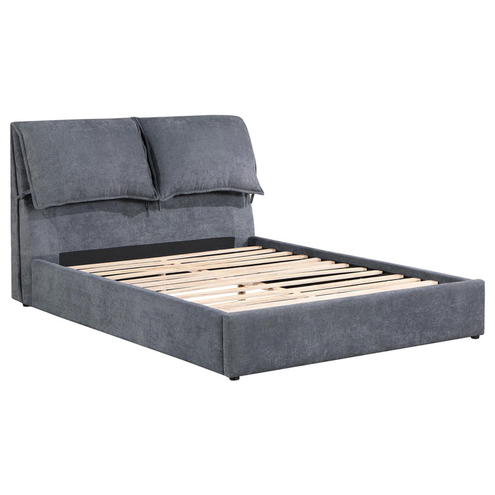 Laurel Upholstered Platform Bed with Pillow Headboard Charcoal Grey - U&U Home Budget Furniture (Carteret, NJ)