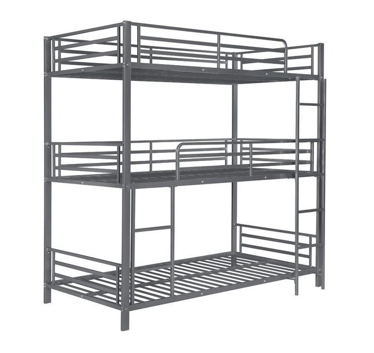 Maynard Metal Triple Twin Bunk Bed Gunmetal - U&U Home Budget Furniture (Carteret, NJ)