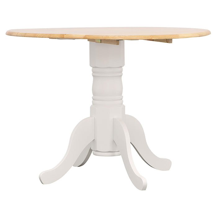 Allison Drop Leaf Round Dining Table Natural Brown and White - U&U Home Budget Furniture (Carteret, NJ)